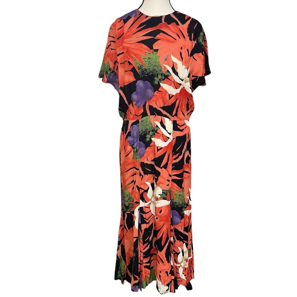 Woman’s Retro Vibrant Tropical Maxi Stretch Drop Waist Dress - Picture 2 of 8